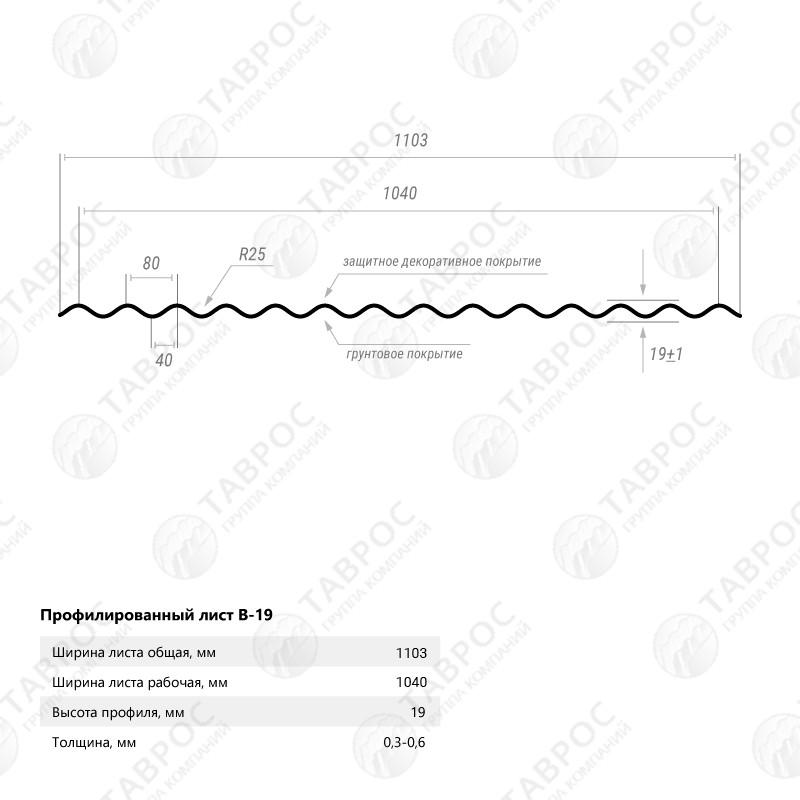 Гофрированный лист В-19 Гладкий полиэстер RAL 9003 (Белый) 3000*1103*0,4 односторонний