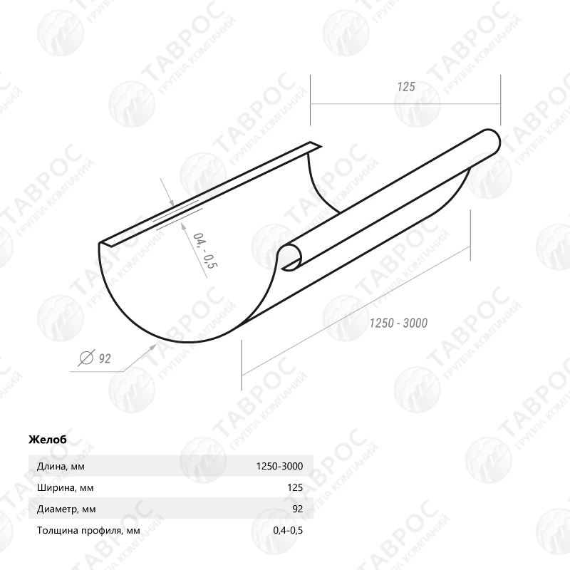 Желоб водосточный Гладкий полиэстер RAL 3005 2500*125*92