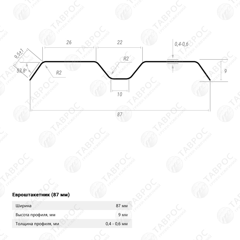 Металлический штакетник Гладкий полиэстер RAL 8017 (Шоколадно-коричневый) 2500*87*0,45 односторонний Фигурный