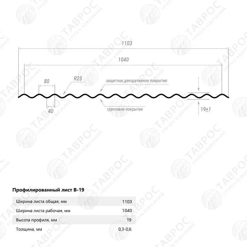 Гофрированный лист В-19 Гладкий полиэстер RAL 6005 (Зелёный мох) 3000*1103*0,5 двухсторонний