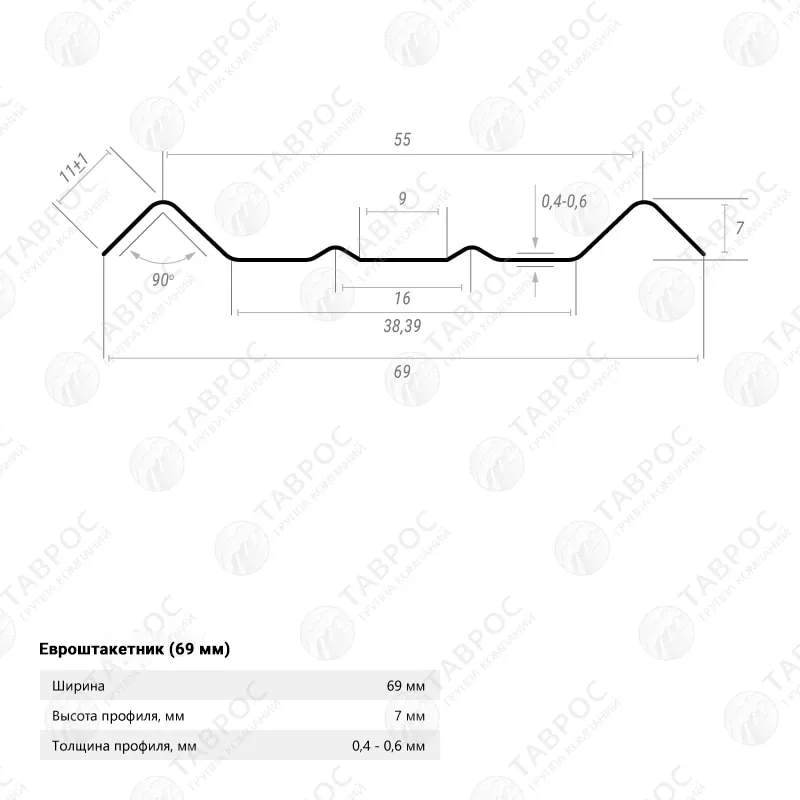 Металлический штакетник Гладкий полиэстер RAL 8017 (Шоколадно-коричневый) 2500*69*0,5 двухсторонний Фигурный