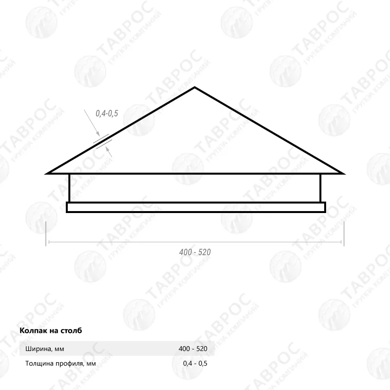 Колпак на столб Гладкий полиэстер RAL 7024 (Мокрый асфальт) 520*400